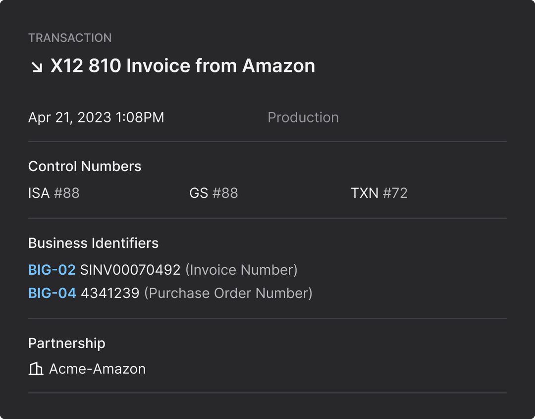 User interface depicting information about the transaction