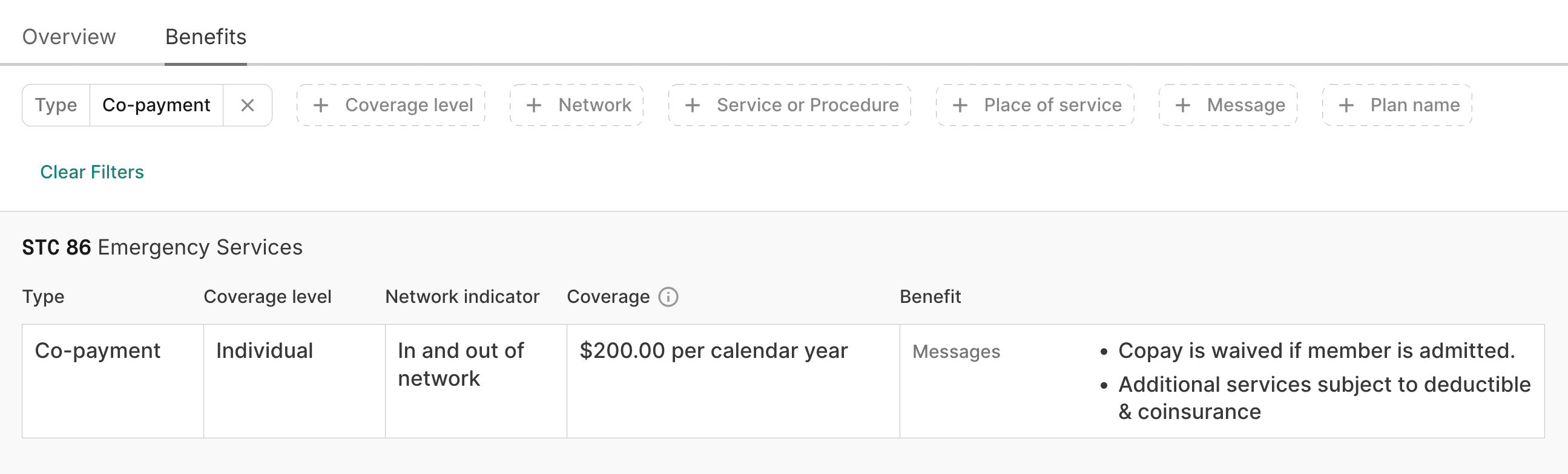 benefits table notes