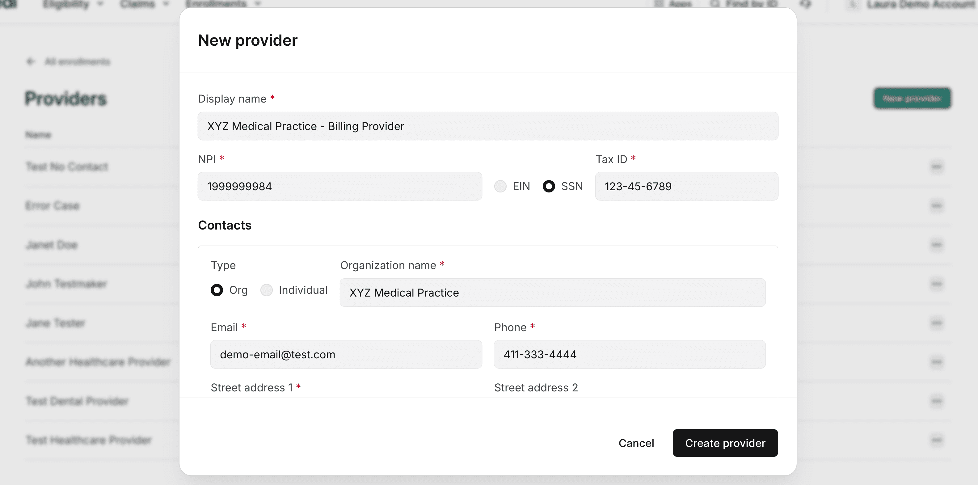 Provider record example