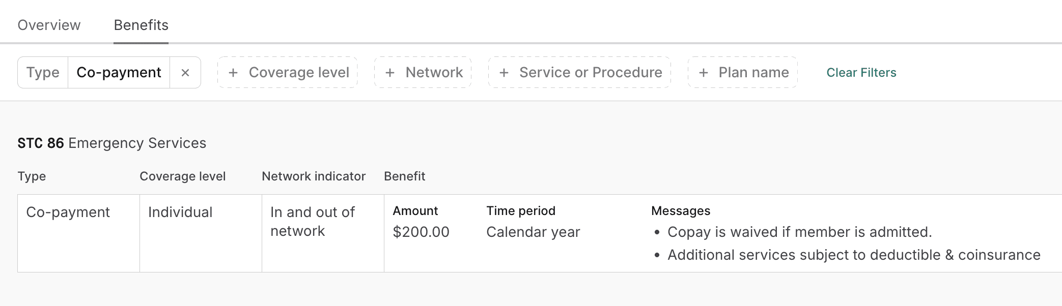 benefits table notes