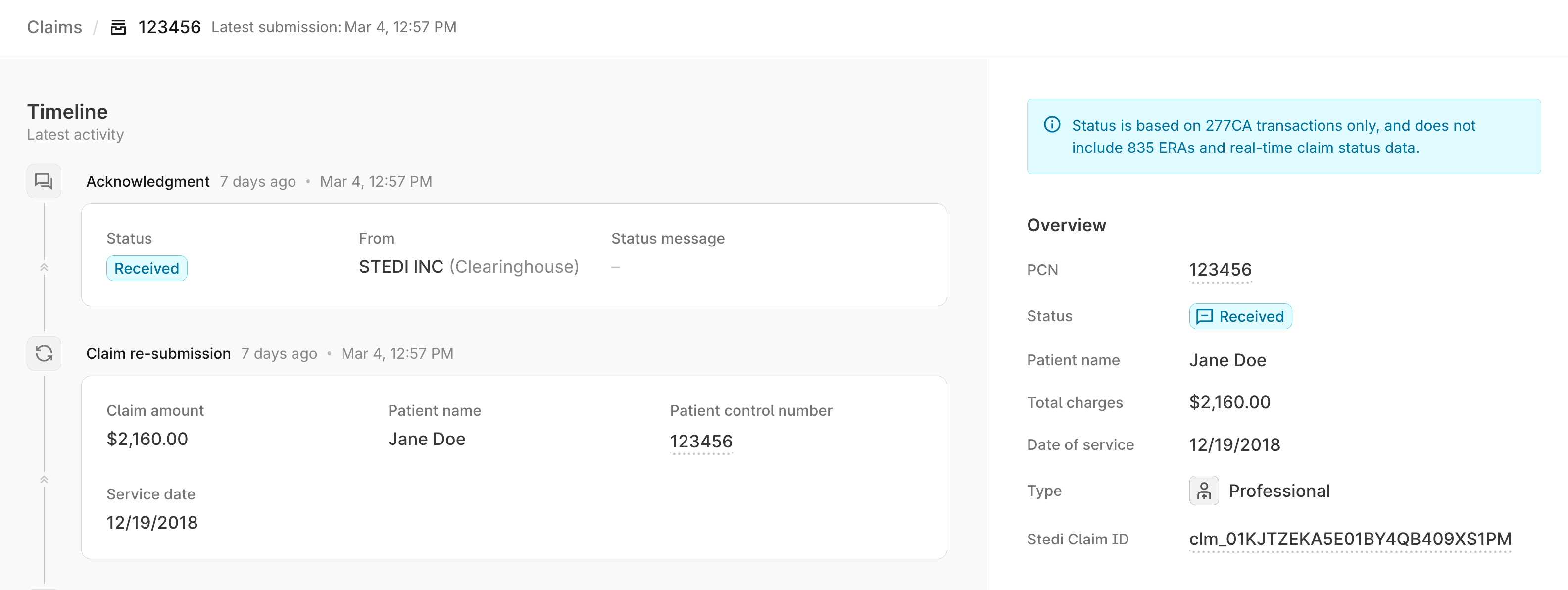 claims view timeline