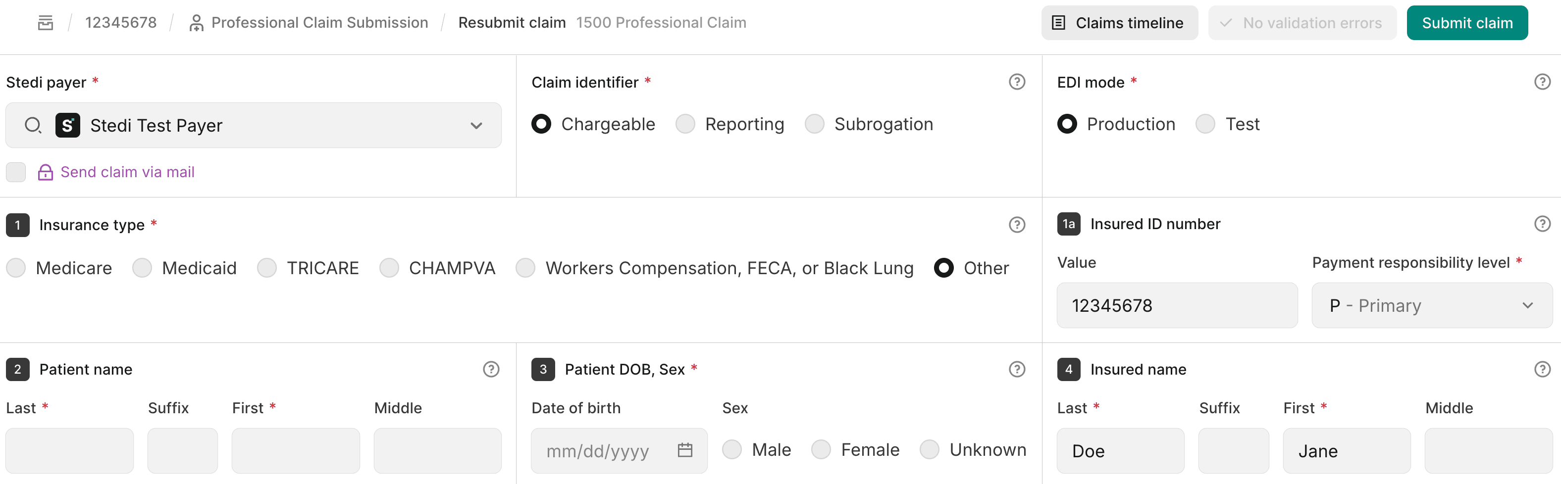 Claim resubmission CMS-1500 form