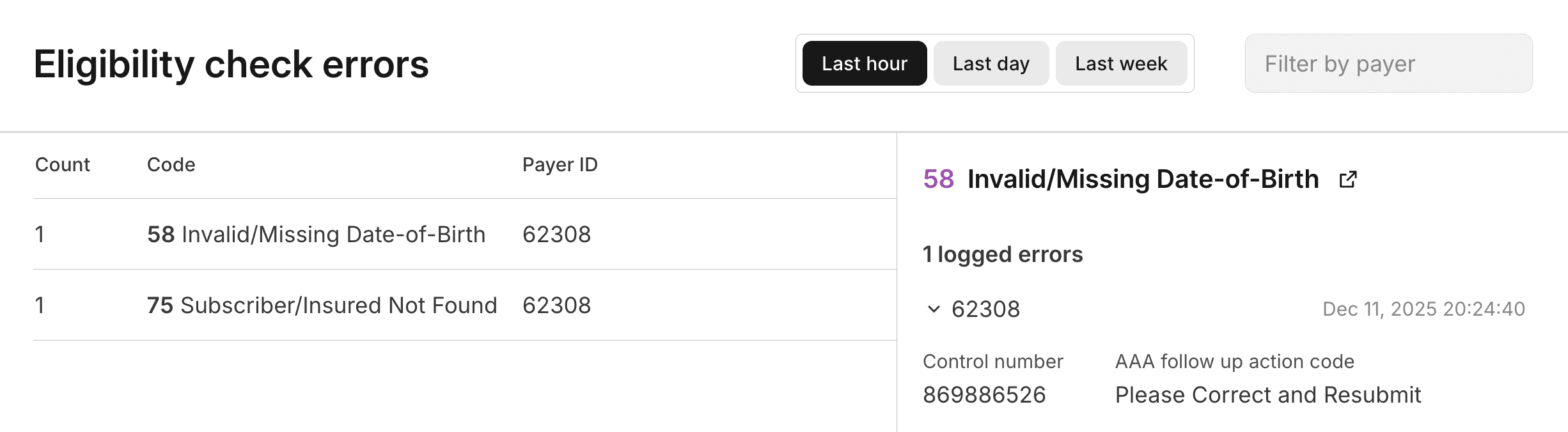 Eligibility check errors page
