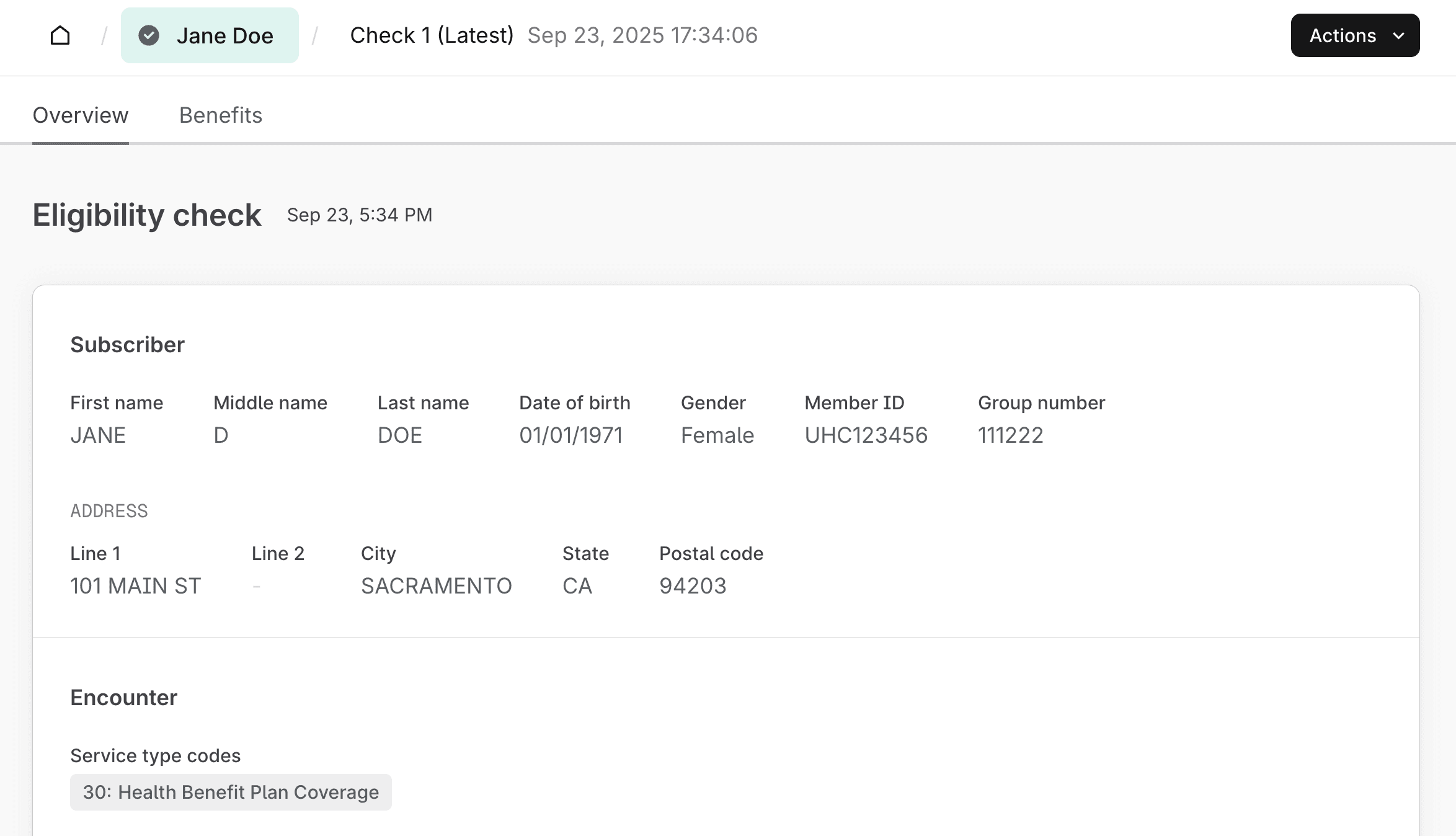 Eligibility search details page
