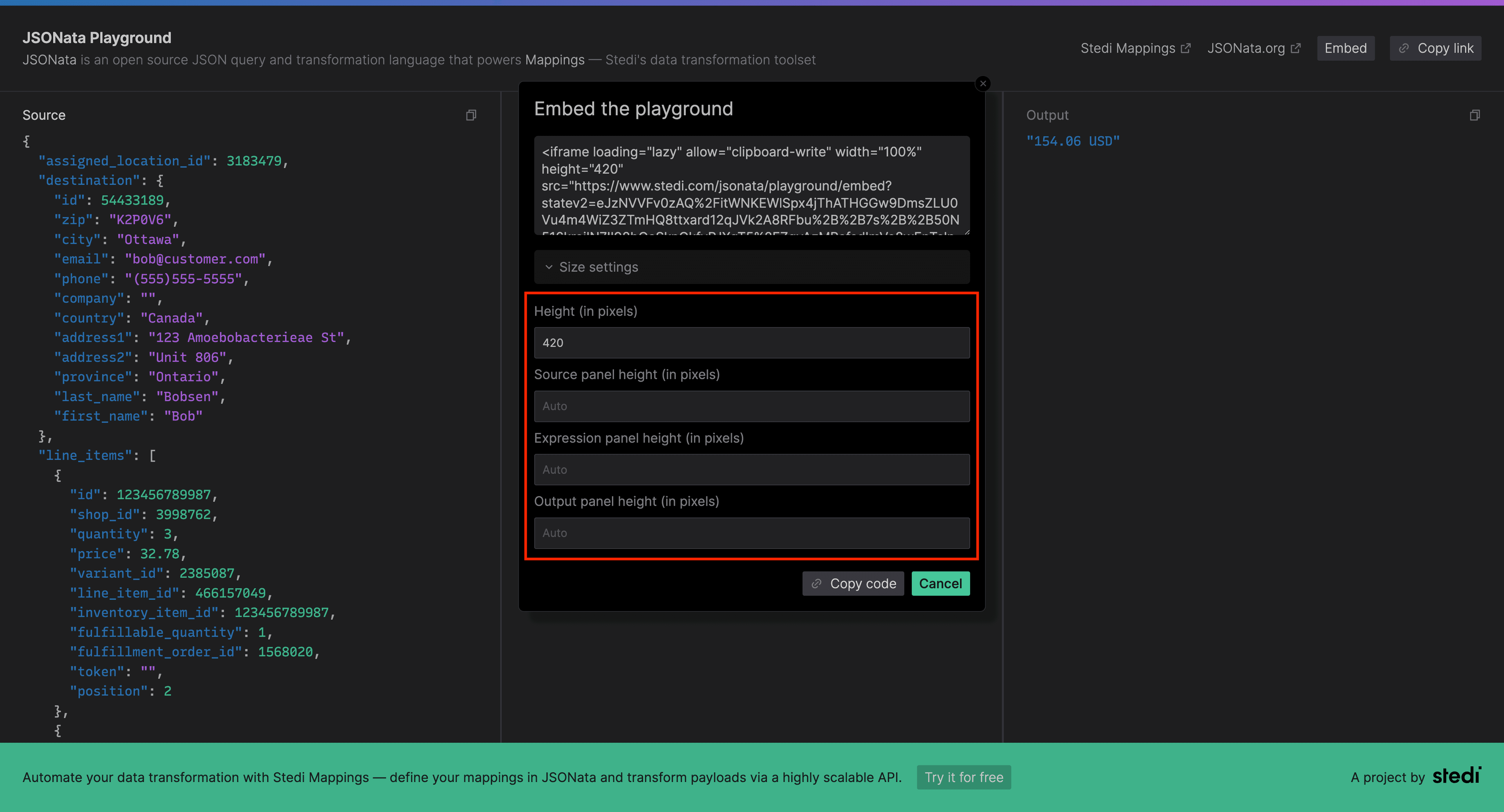 Specify the dimensions