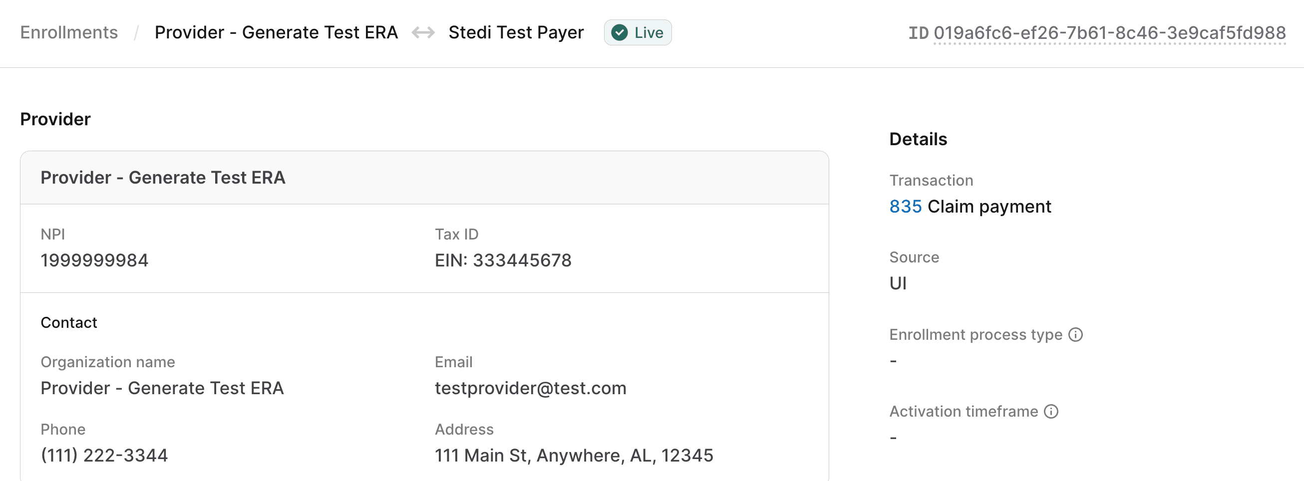 Transactions page test claims