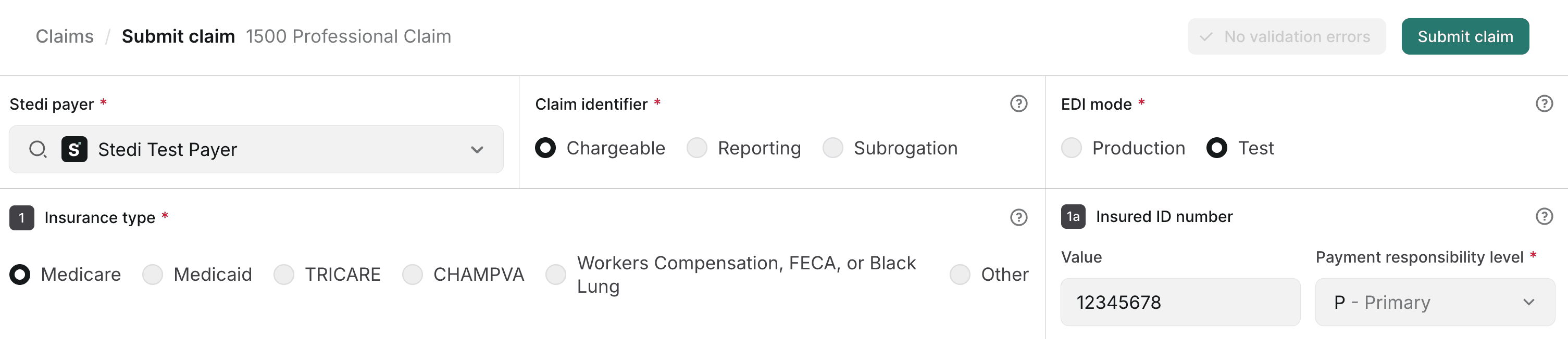 Submit claim to Stedi Test Payer