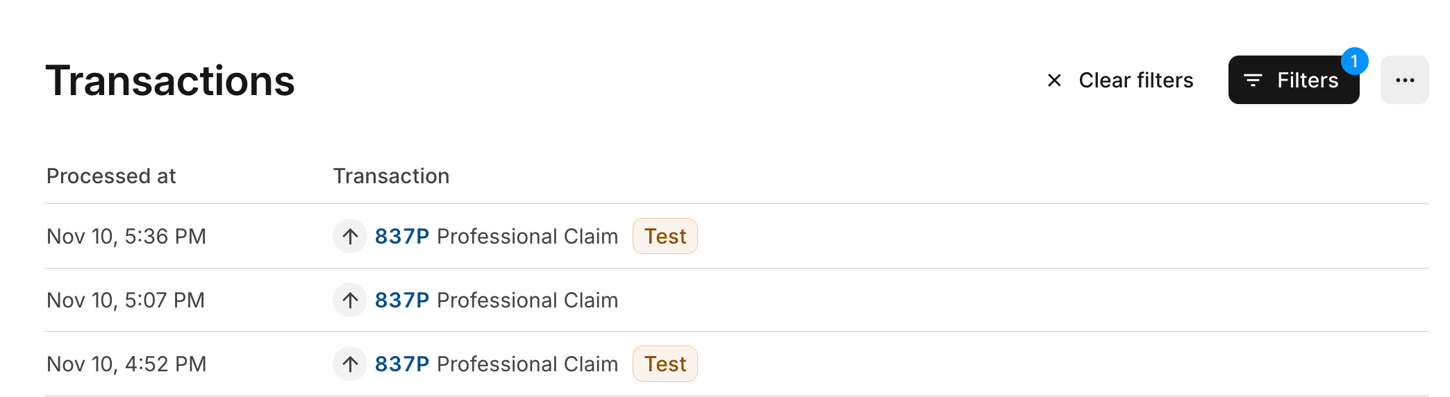 Transactions page test claims
