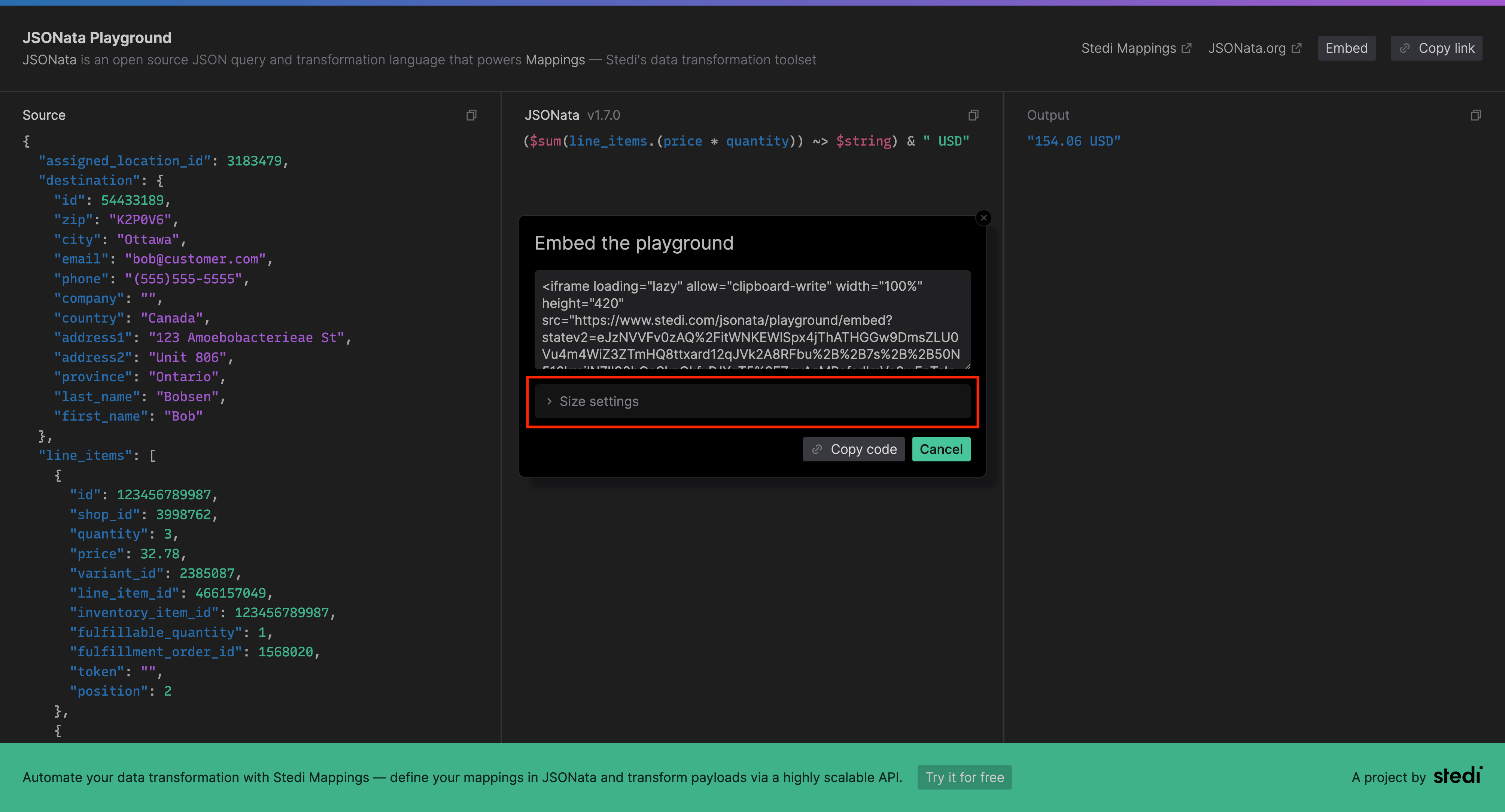 (Optional) Click on "Size settings" button