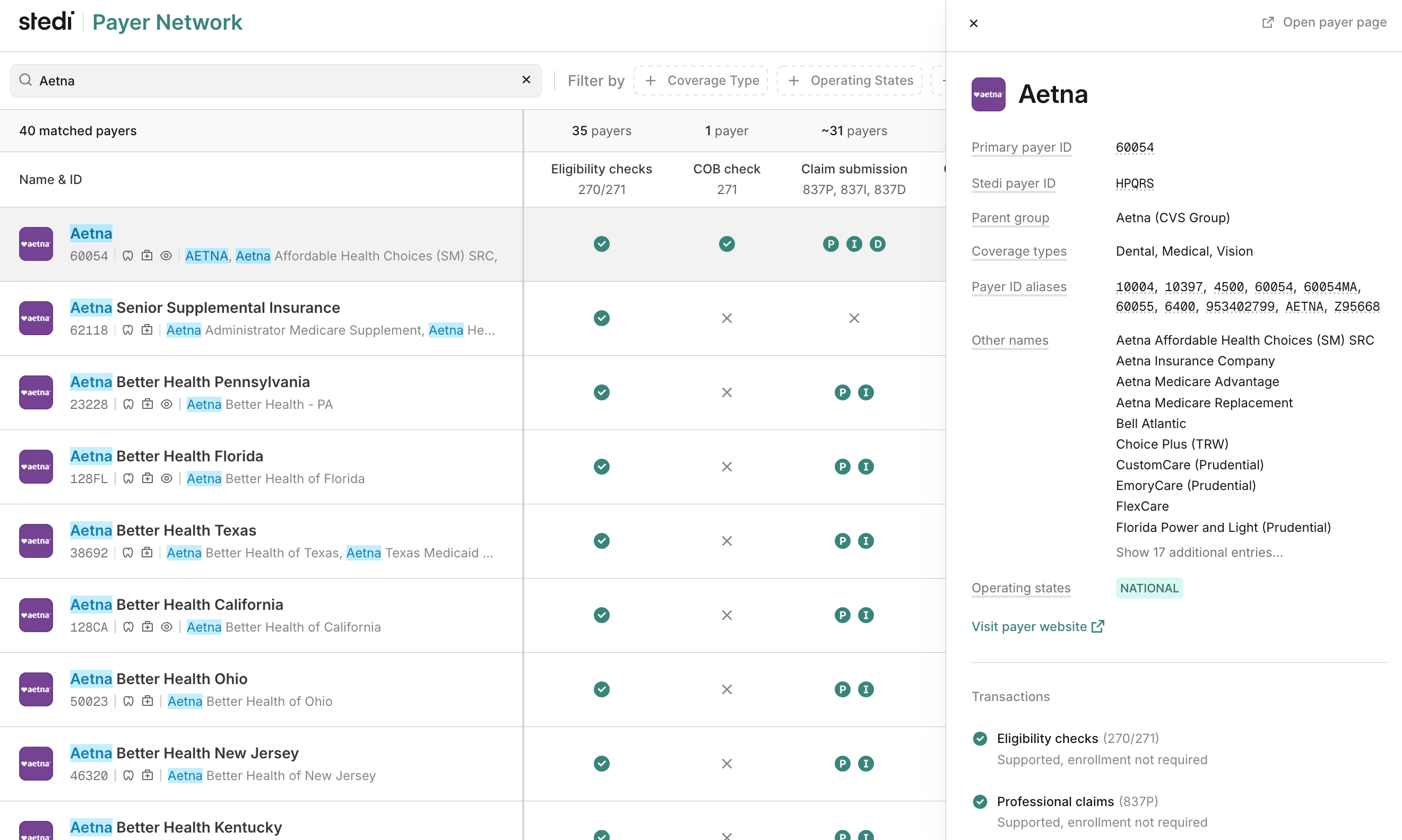 Payer Network search