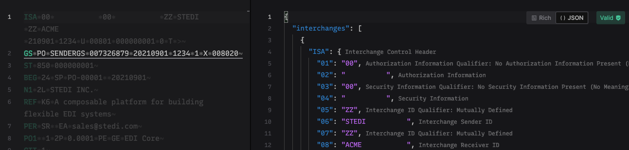 JSON EDI View