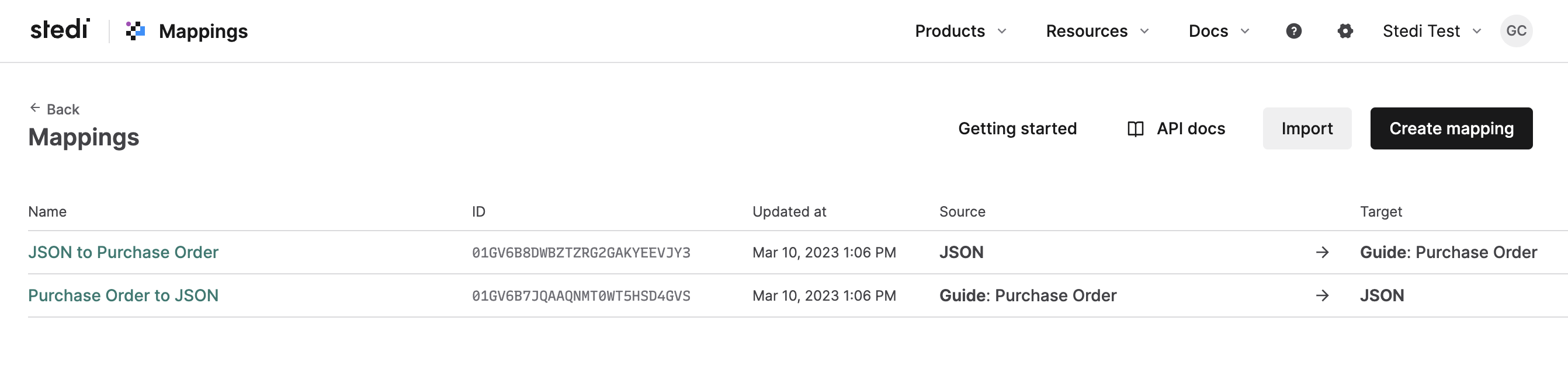Mappings list view