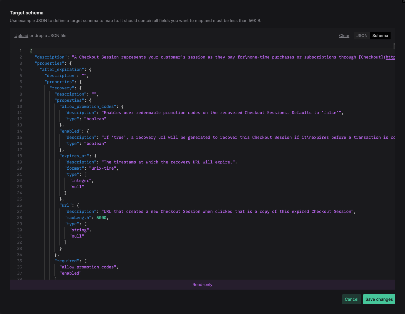 JSON Schema preview in Mappings UI