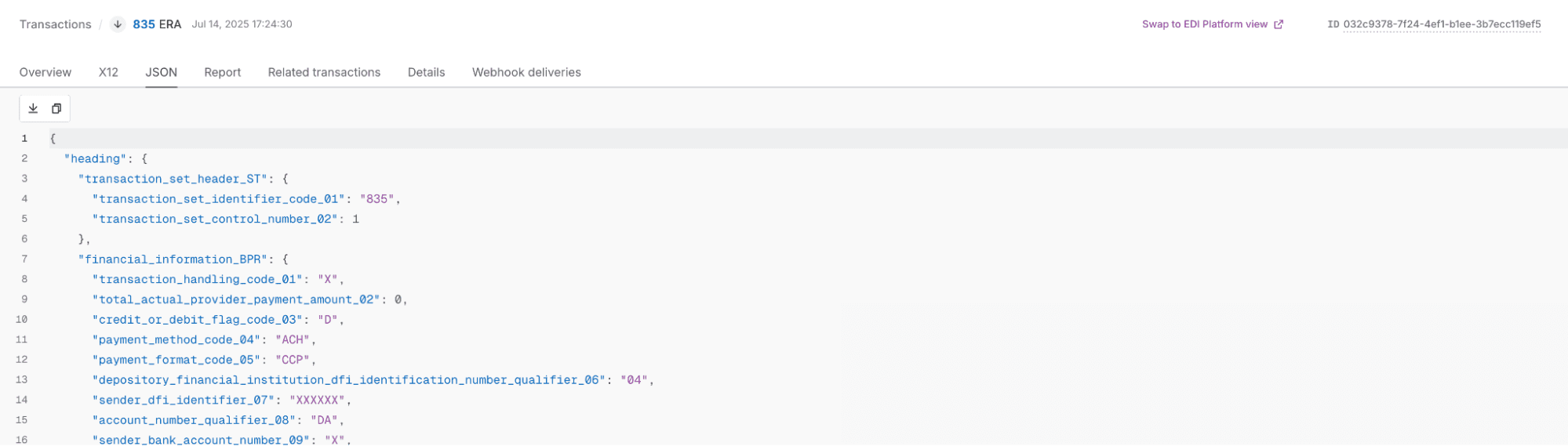 Transaction detail page