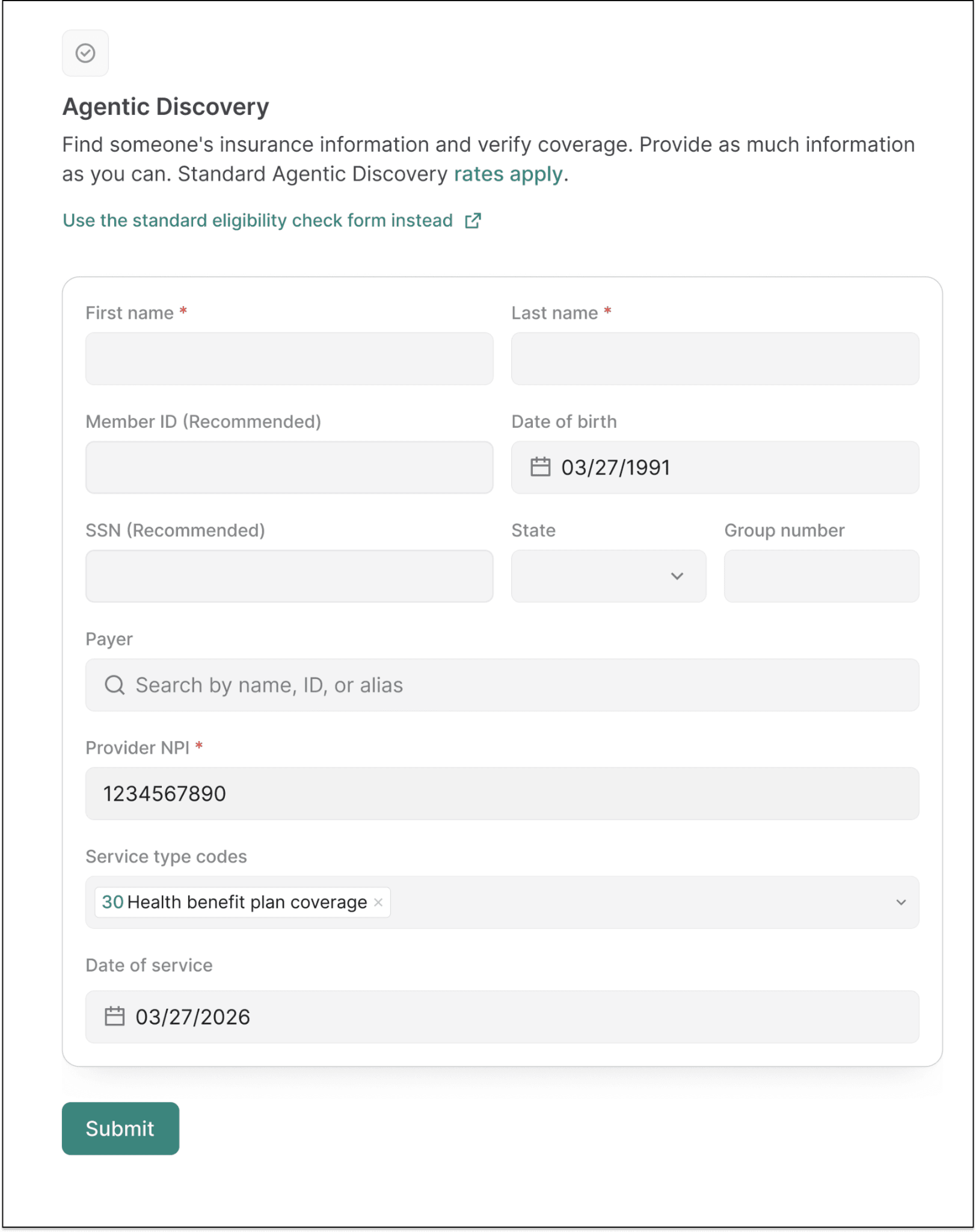 Agentic Discovery form in the Stedi Agent