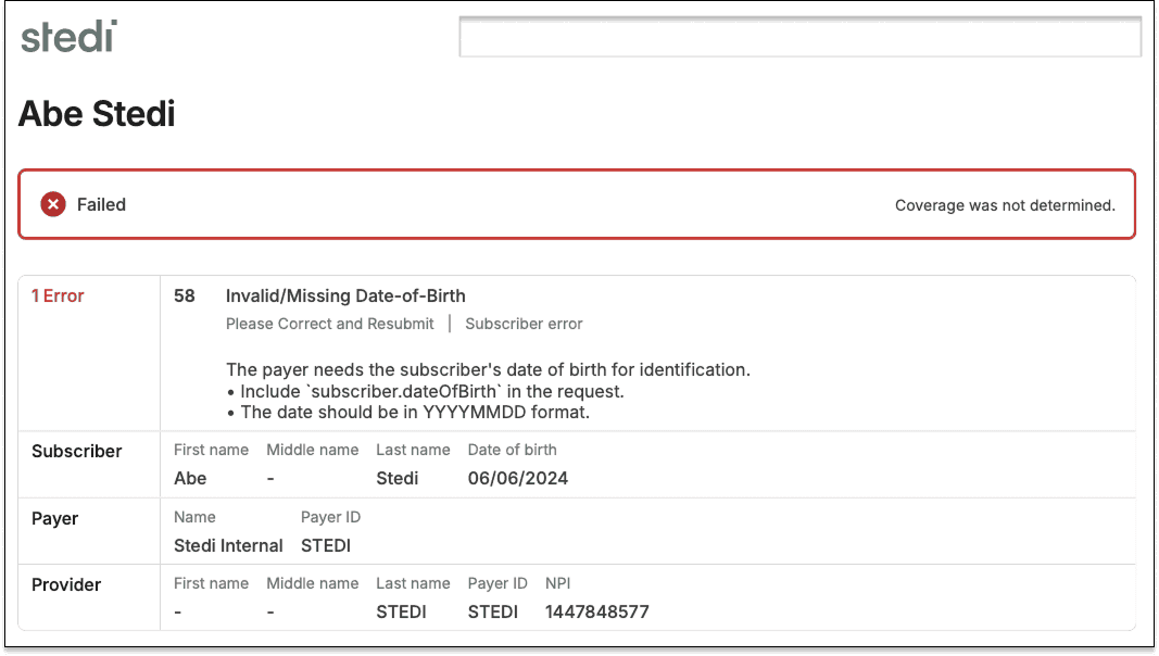 Eligibility check PDF Error Summary