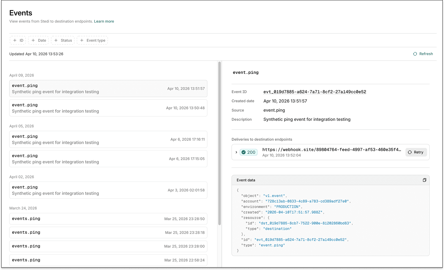Events page