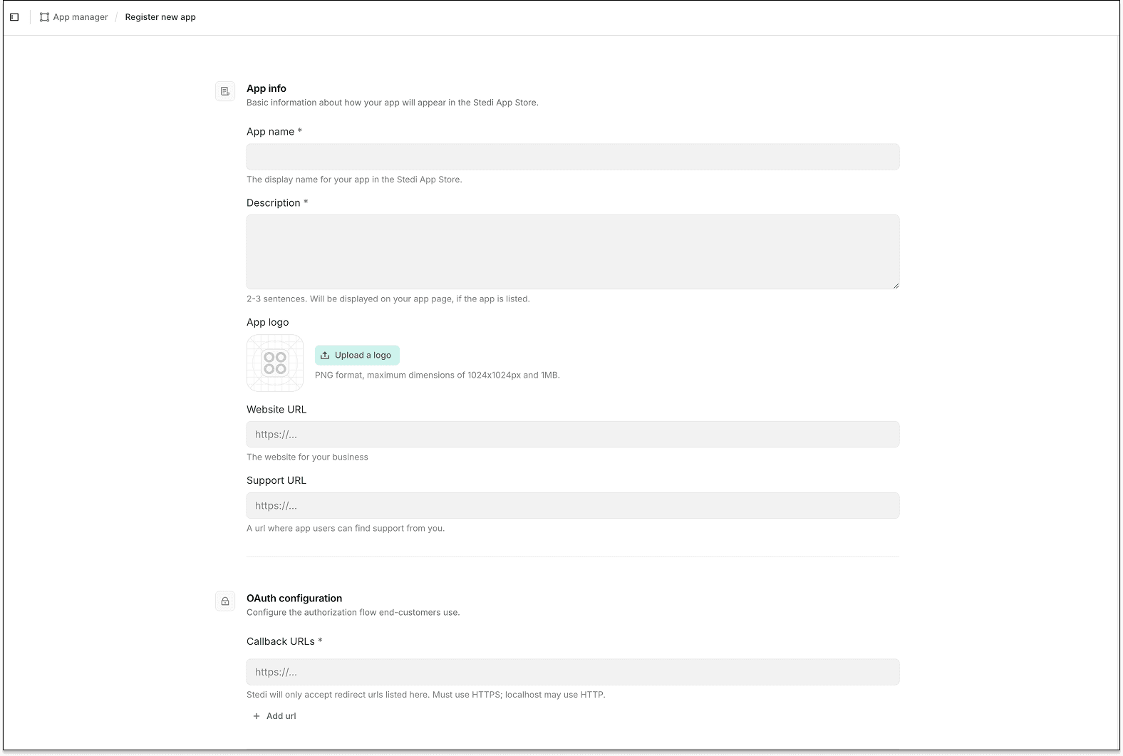 Registering a Stedi app in the Stedi portal