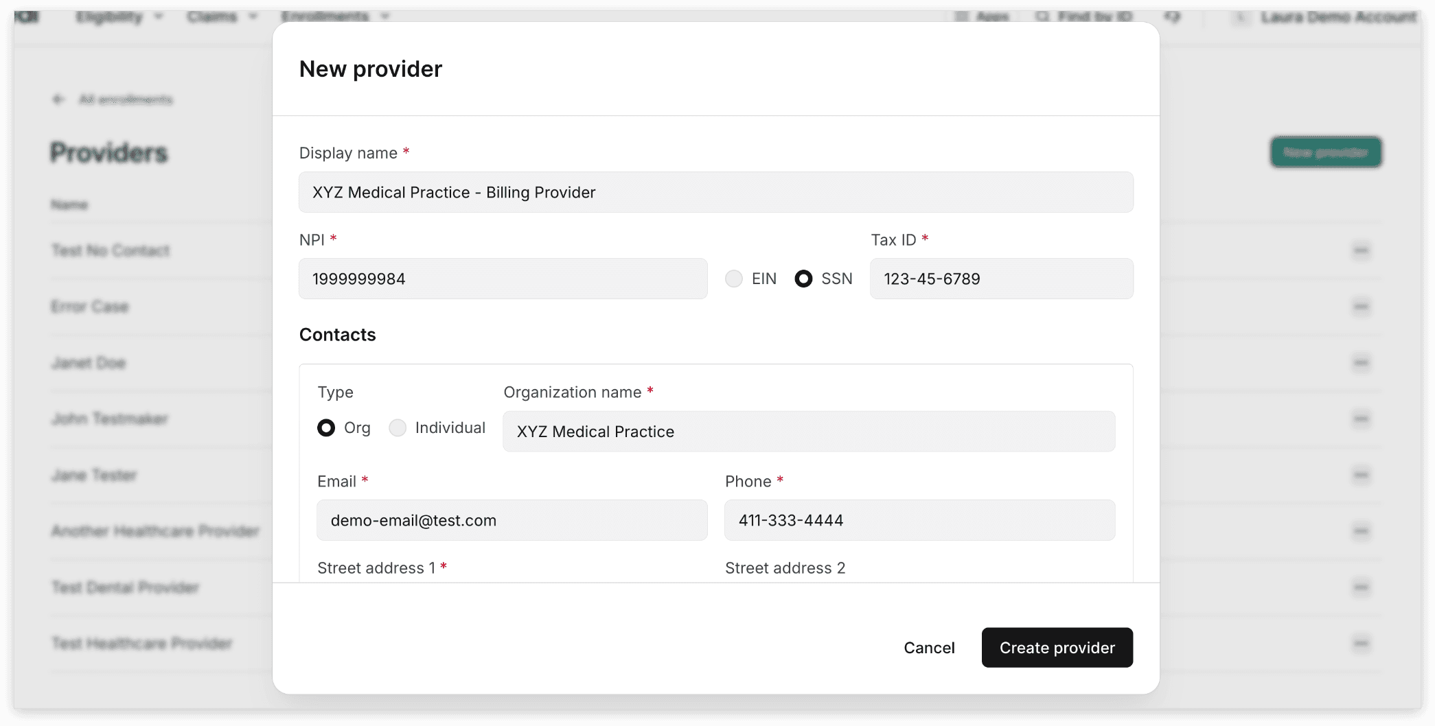 Add a provider for transaction enrollment in the Stedi portal