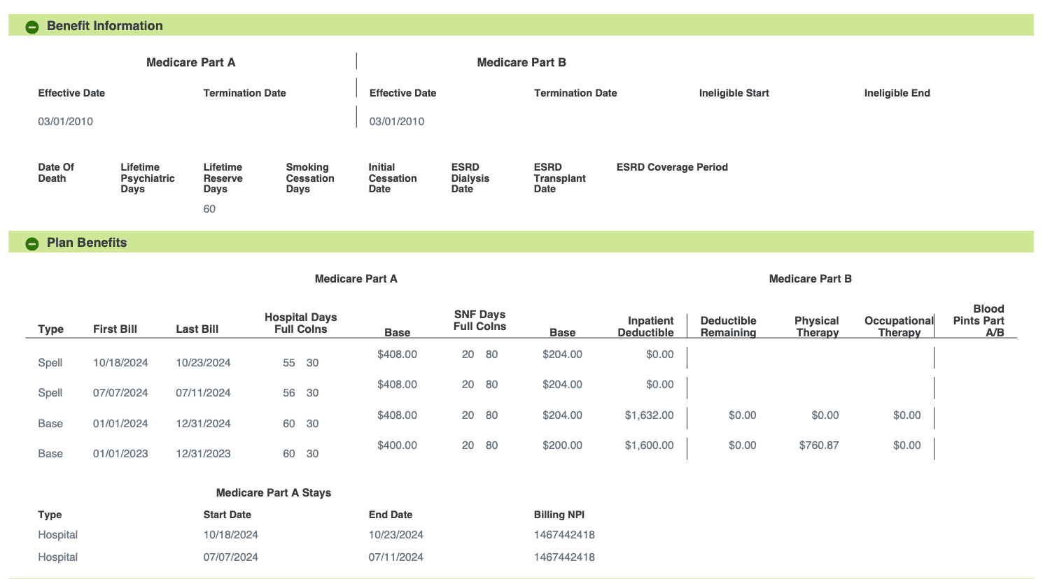 Example of a CWF-like layout with fixed fields