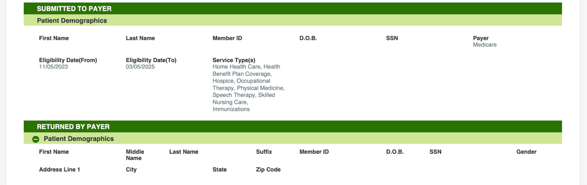 Patient demographics section in an example CWF