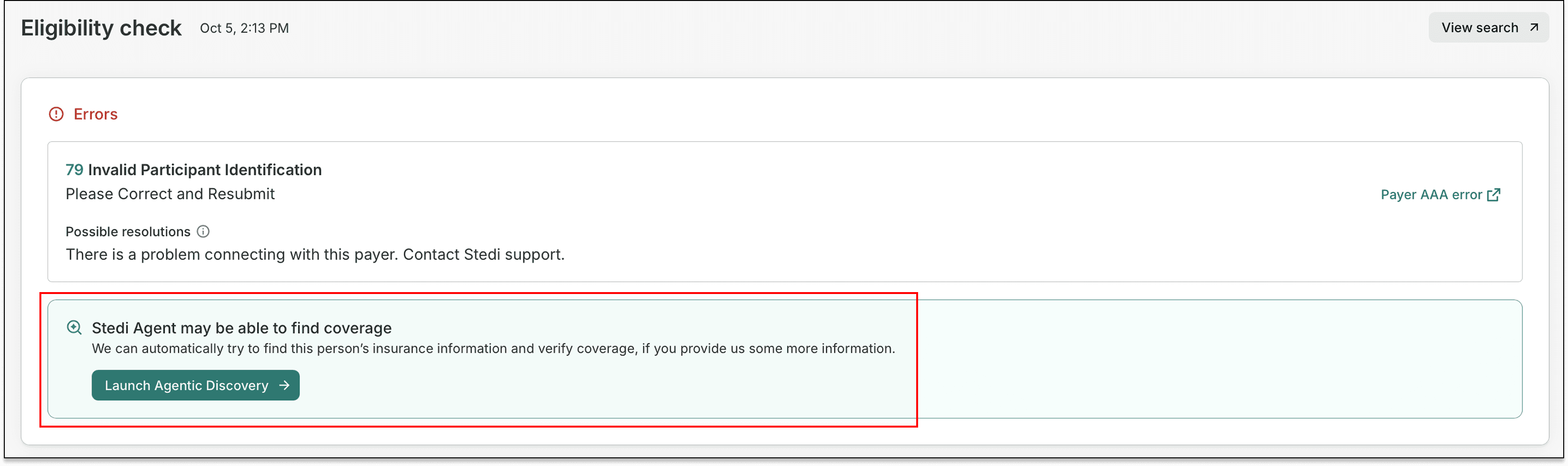 Launch Agentic Discovery option for failed eligibility checks