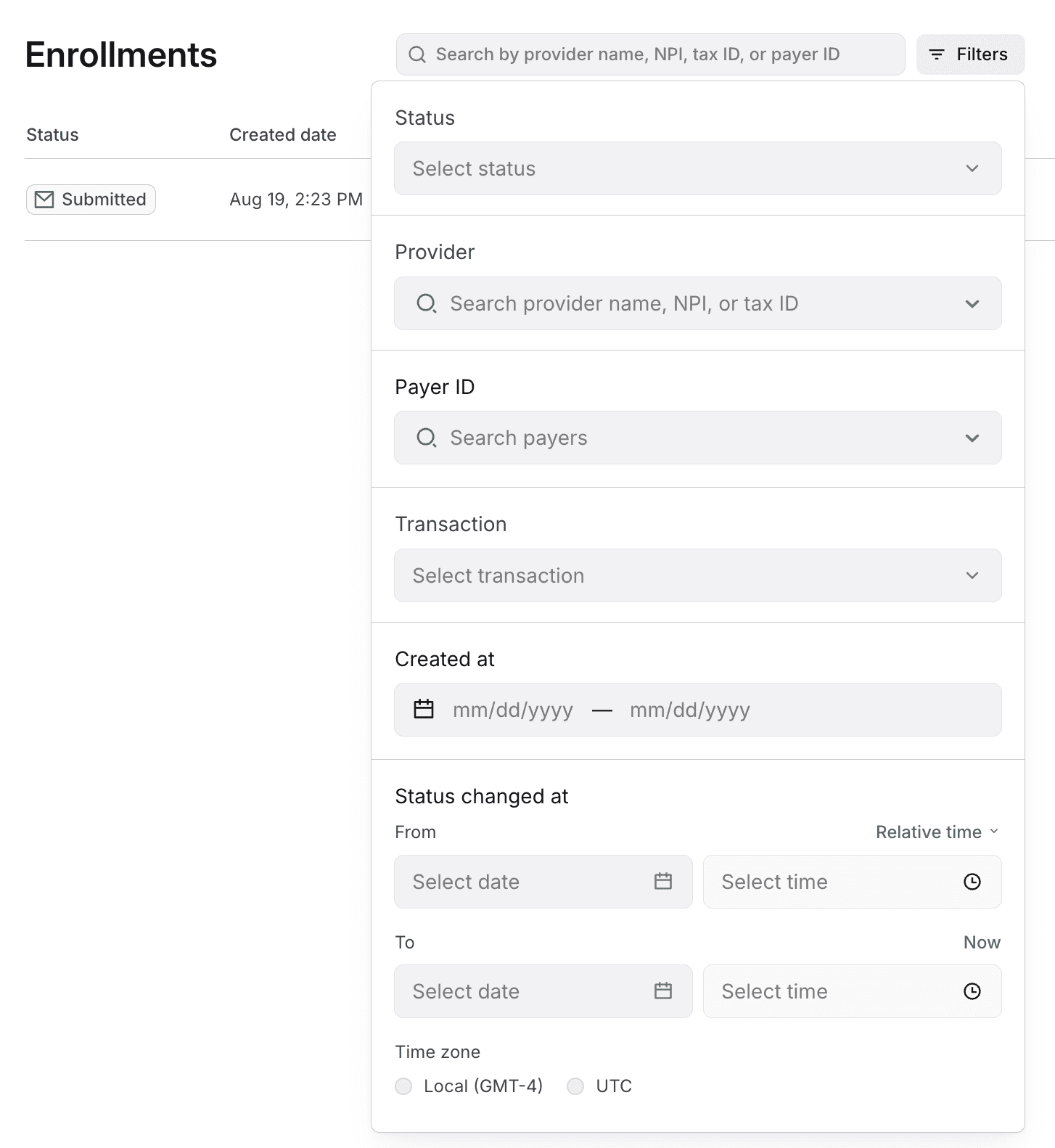 Enrollments page filters